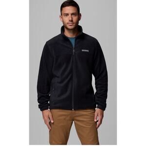 Columbia Fleece Jacket Large Tall Black Full Zip Outdoor Hiking Lightweight